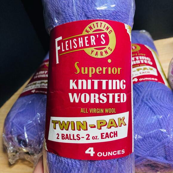 FLEISHER'S KNITTING YARN VIRGIN WOOL LAVENDER 6 DBL PACKS Color 162 Dye Lot 4672 - Picture 2 of 6